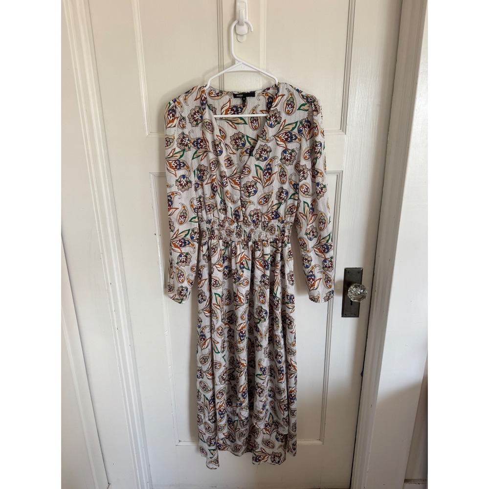 Maje shirred printed floral satin dress